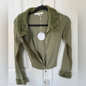 More to Come - Olive Teddy Jacket Small
